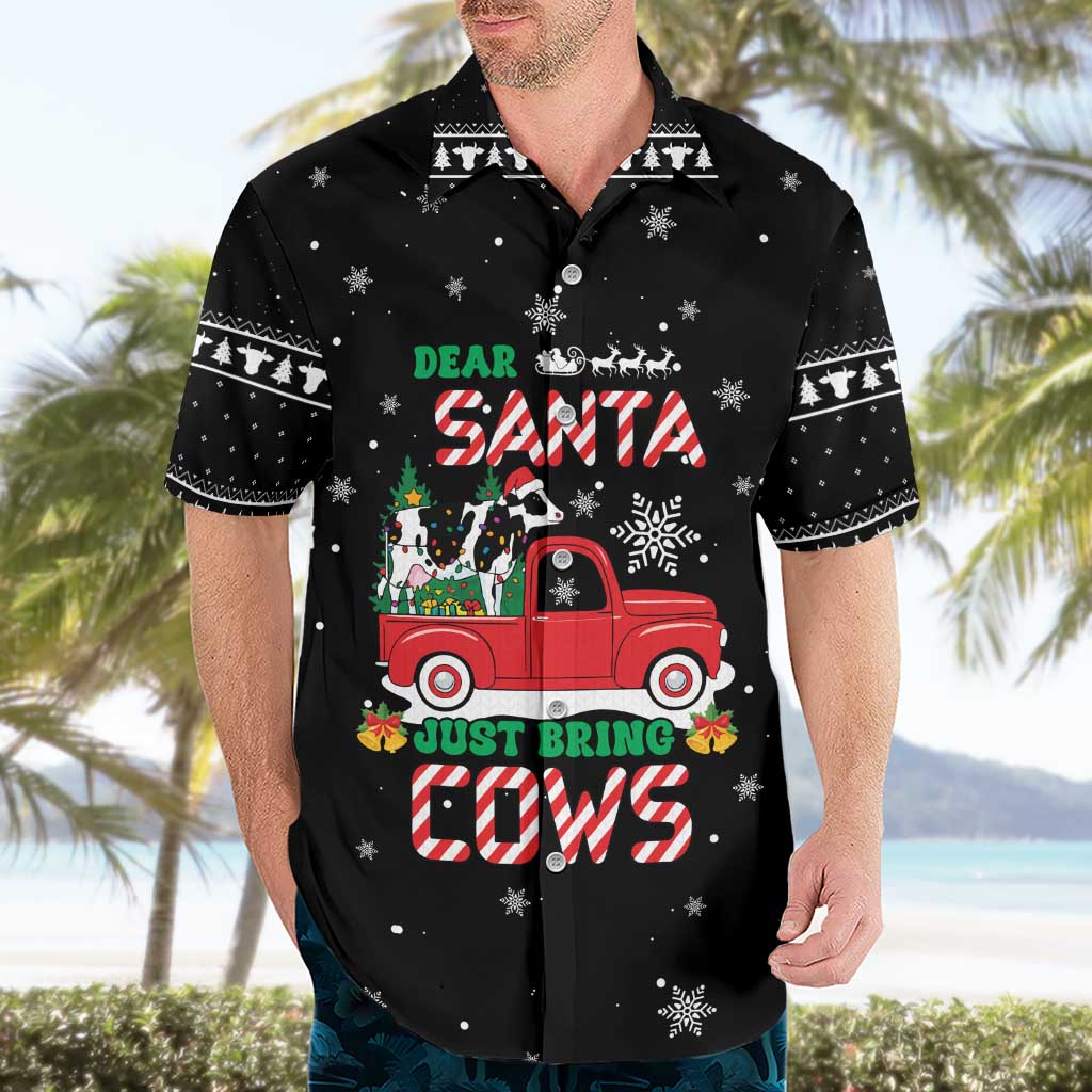 Funny Christmas Cows in Red Truck Hawaiian Shirt Dear Santa Just Bring Cows Quote on Snowflake - Wonder Print Shop