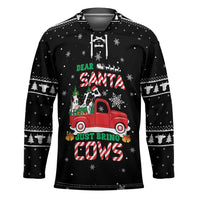 Funny Christmas Cows in Red Truck Hockey Jersey Dear Santa Just Bring Cows Quote on Snowflake - Wonder Print Shop