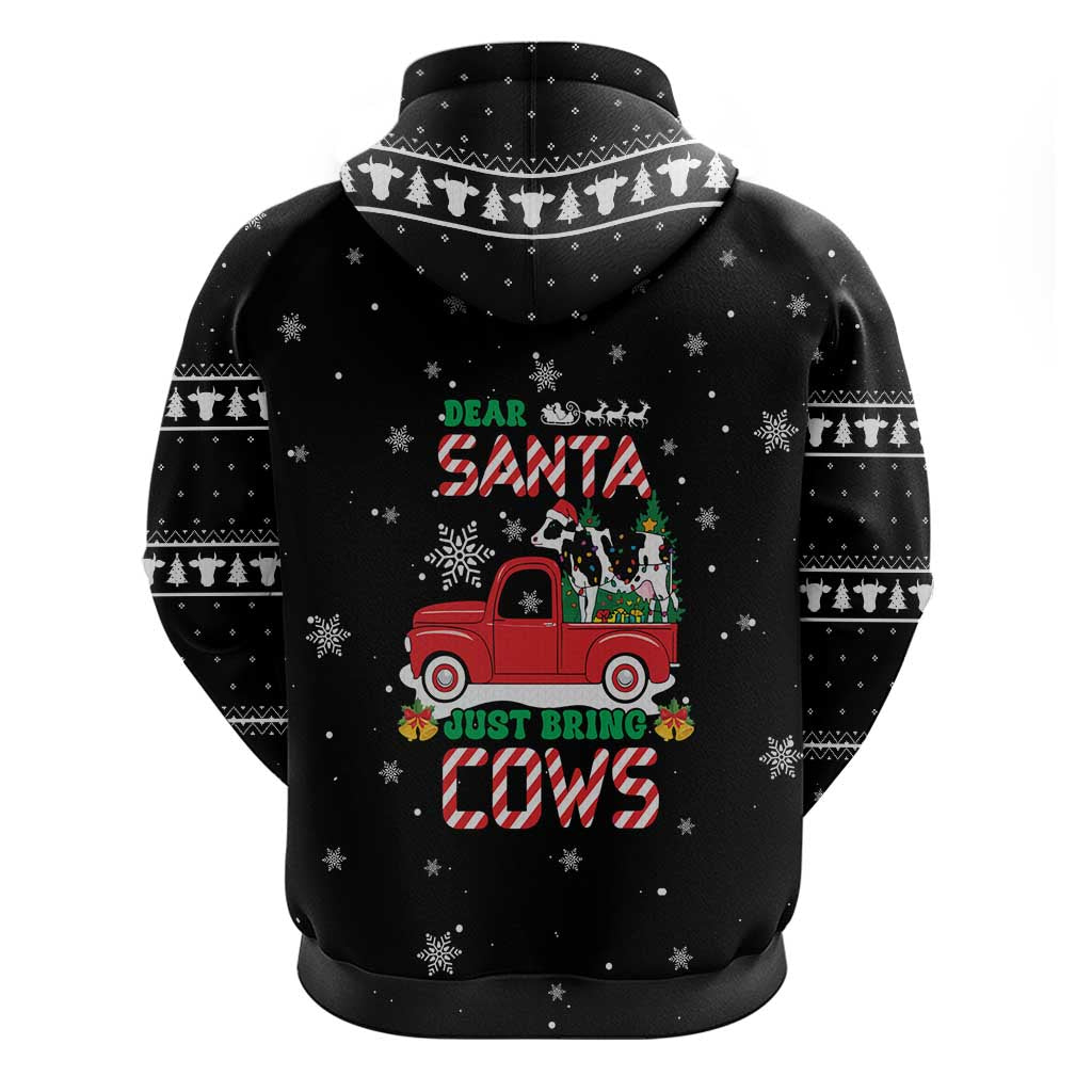 Funny Christmas Cows in Red Truck Hoodie Dear Santa Just Bring Cows Quote on Snowflake - Wonder Print Shop