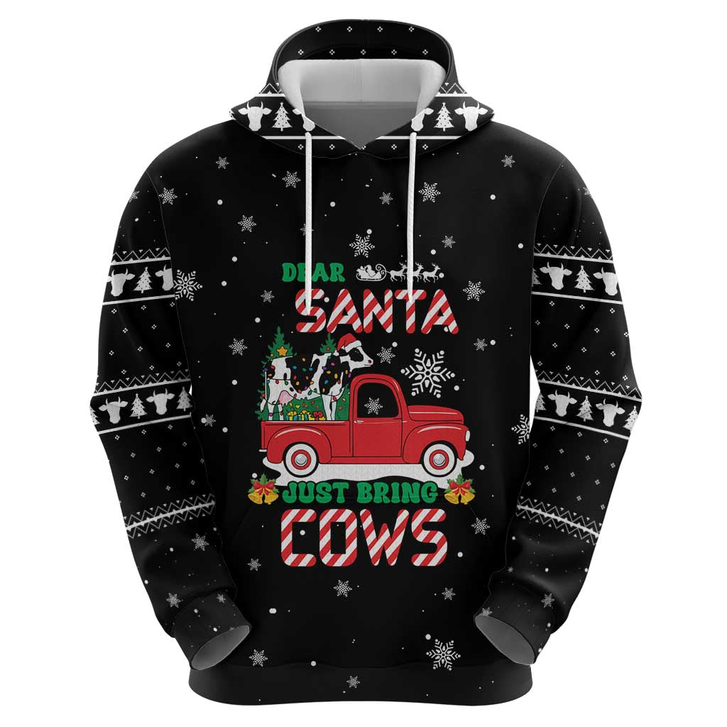 Funny Christmas Cows in Red Truck Hoodie Dear Santa Just Bring Cows Quote on Snowflake - Wonder Print Shop