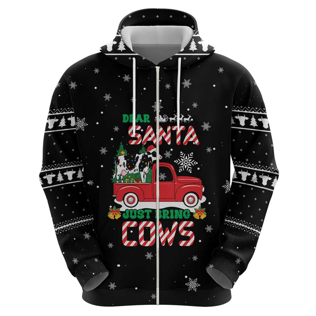 Funny Christmas Cows in Red Truck Hoodie Dear Santa Just Bring Cows Quote on Snowflake - Wonder Print Shop