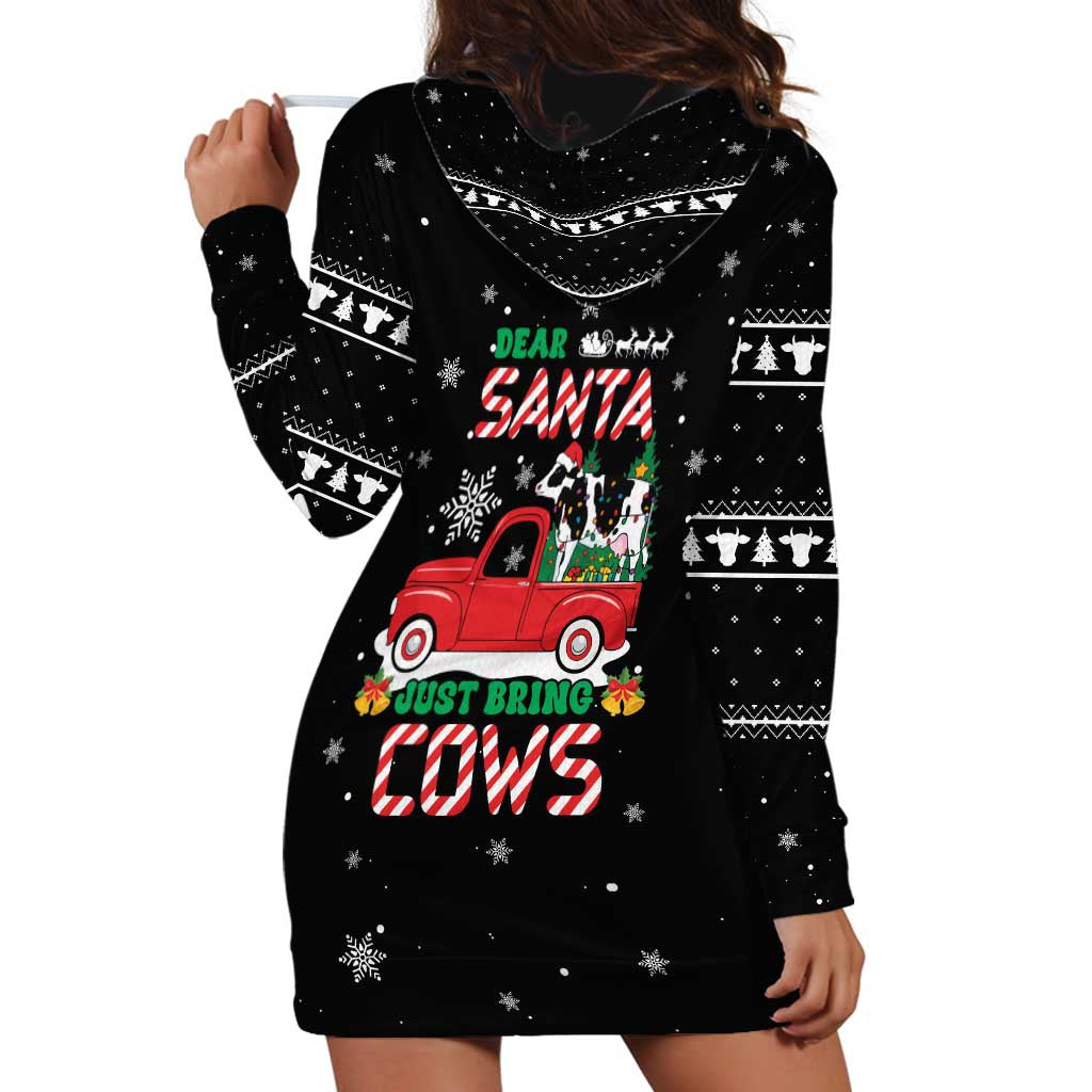 Funny Christmas Cows in Red Truck Hoodie Dress Dear Santa Just Bring Cows Quote on Snowflake - Wonder Print Shop
