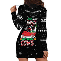 Funny Christmas Cows in Red Truck Hoodie Dress Dear Santa Just Bring Cows Quote on Snowflake - Wonder Print Shop