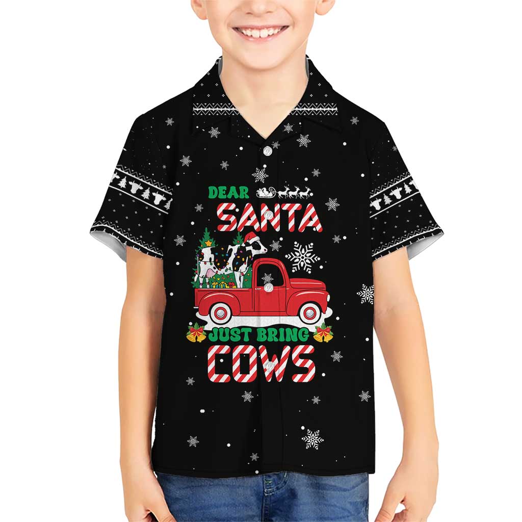 Funny Christmas Cows in Red Truck Kid Hawaiian Shirt Dear Santa Just Bring Cows Quote on Snowflake - Wonder Print Shop