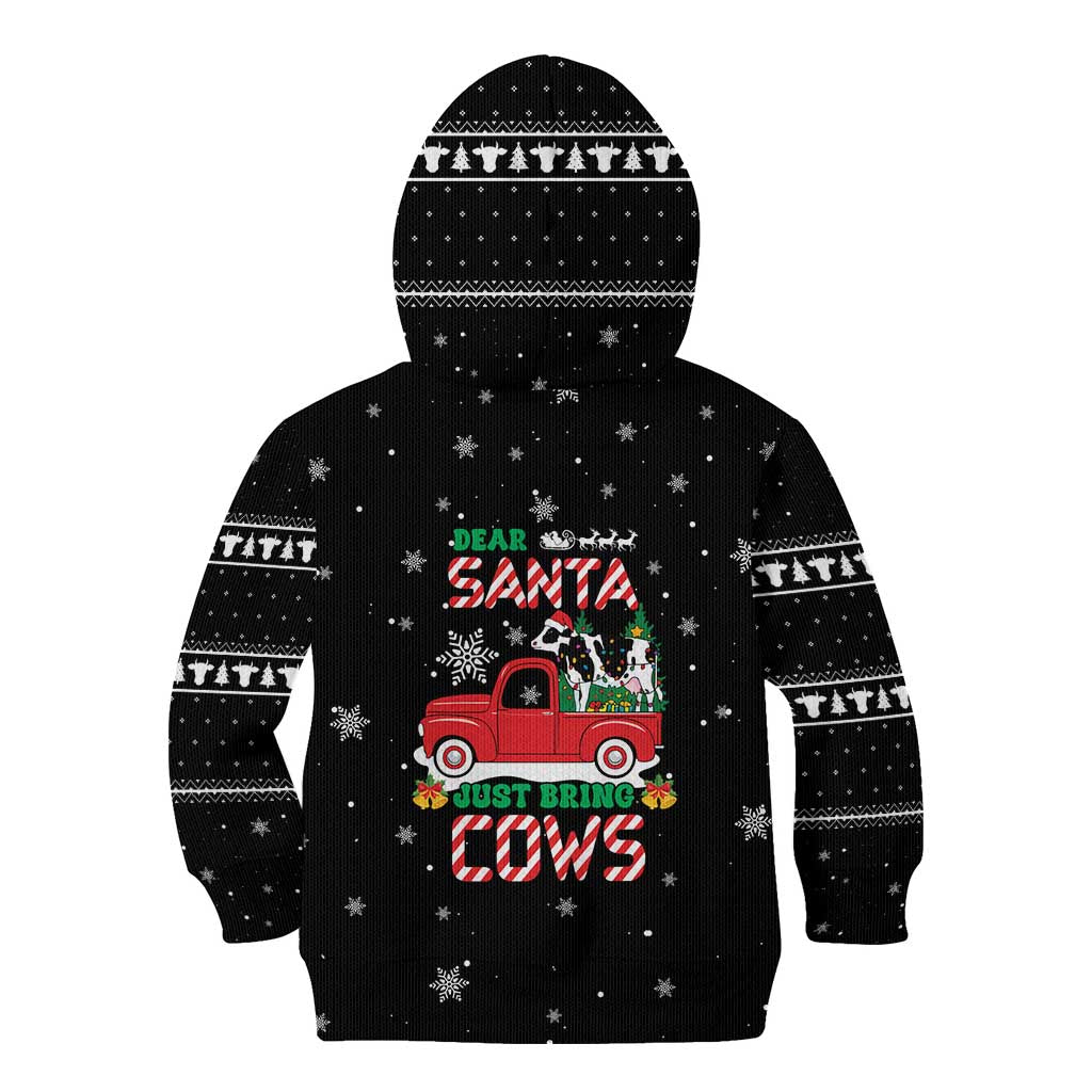 Funny Christmas Cows in Red Truck Kid Hoodie Dear Santa Just Bring Cows Quote on Snowflake - Wonder Print Shop