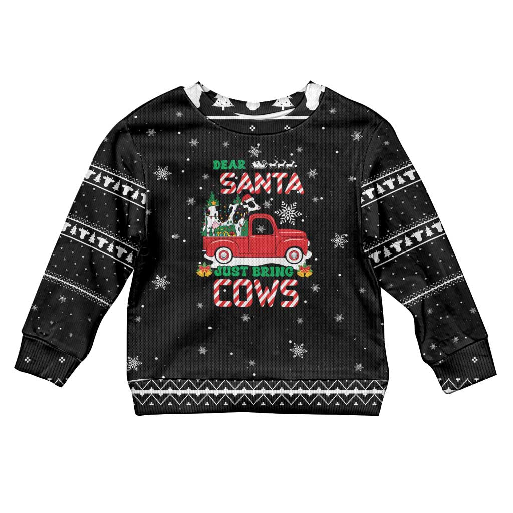 Funny Christmas Cows in Red Truck Kid Ugly Christmas Sweater Dear Santa Just Bring Cows Quote on Snowflake - Wonder Print Shop