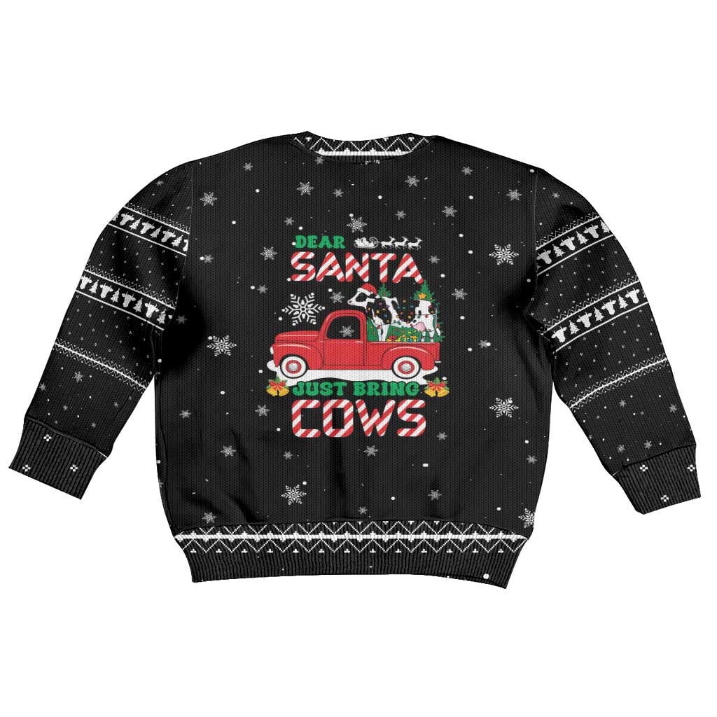 Funny Christmas Cows in Red Truck Kid Ugly Christmas Sweater Dear Santa Just Bring Cows Quote on Snowflake - Wonder Print Shop
