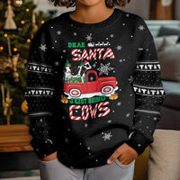 Funny Christmas Cows in Red Truck Kid Ugly Christmas Sweater Dear Santa Just Bring Cows Quote on Snowflake - Wonder Print Shop