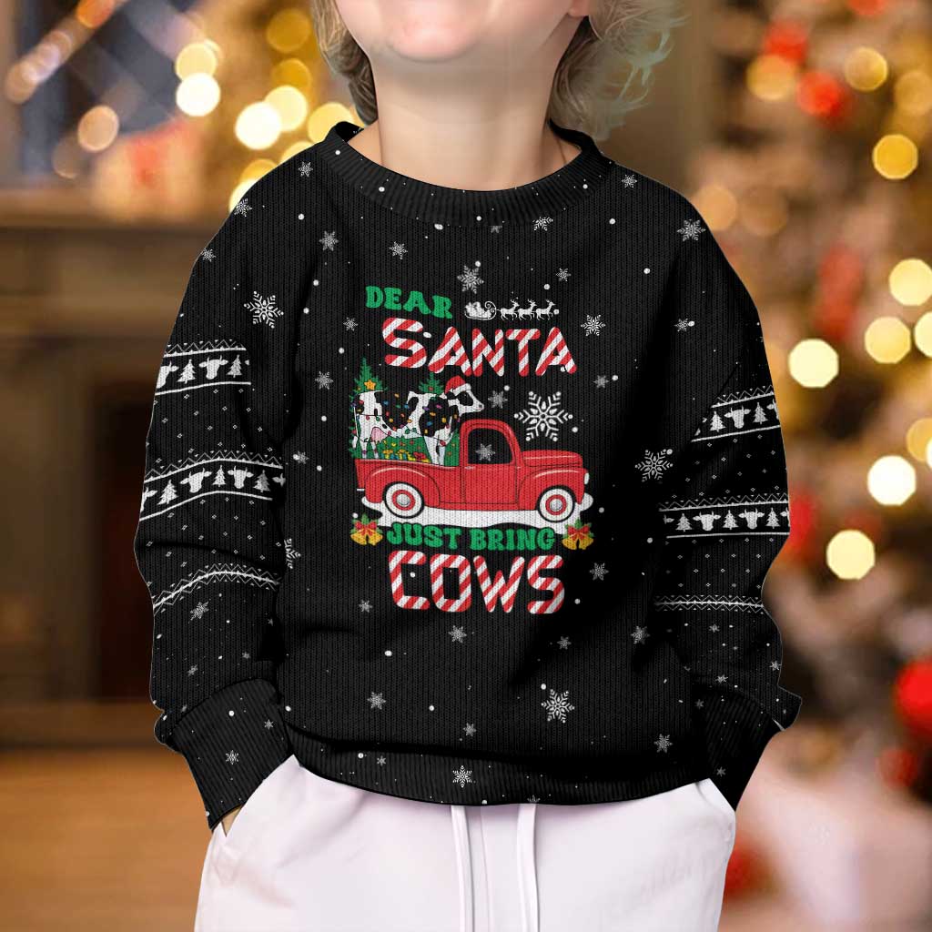 Funny Christmas Cows in Red Truck Kid Ugly Christmas Sweater Dear Santa Just Bring Cows Quote on Snowflake - Wonder Print Shop