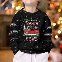 Funny Christmas Cows in Red Truck Kid Ugly Christmas Sweater Dear Santa Just Bring Cows Quote on Snowflake - Wonder Print Shop