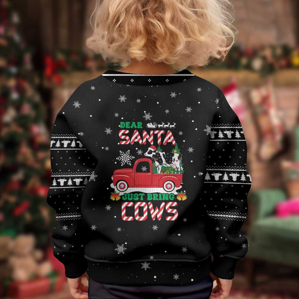 Funny Christmas Cows in Red Truck Kid Ugly Christmas Sweater Dear Santa Just Bring Cows Quote on Snowflake - Wonder Print Shop