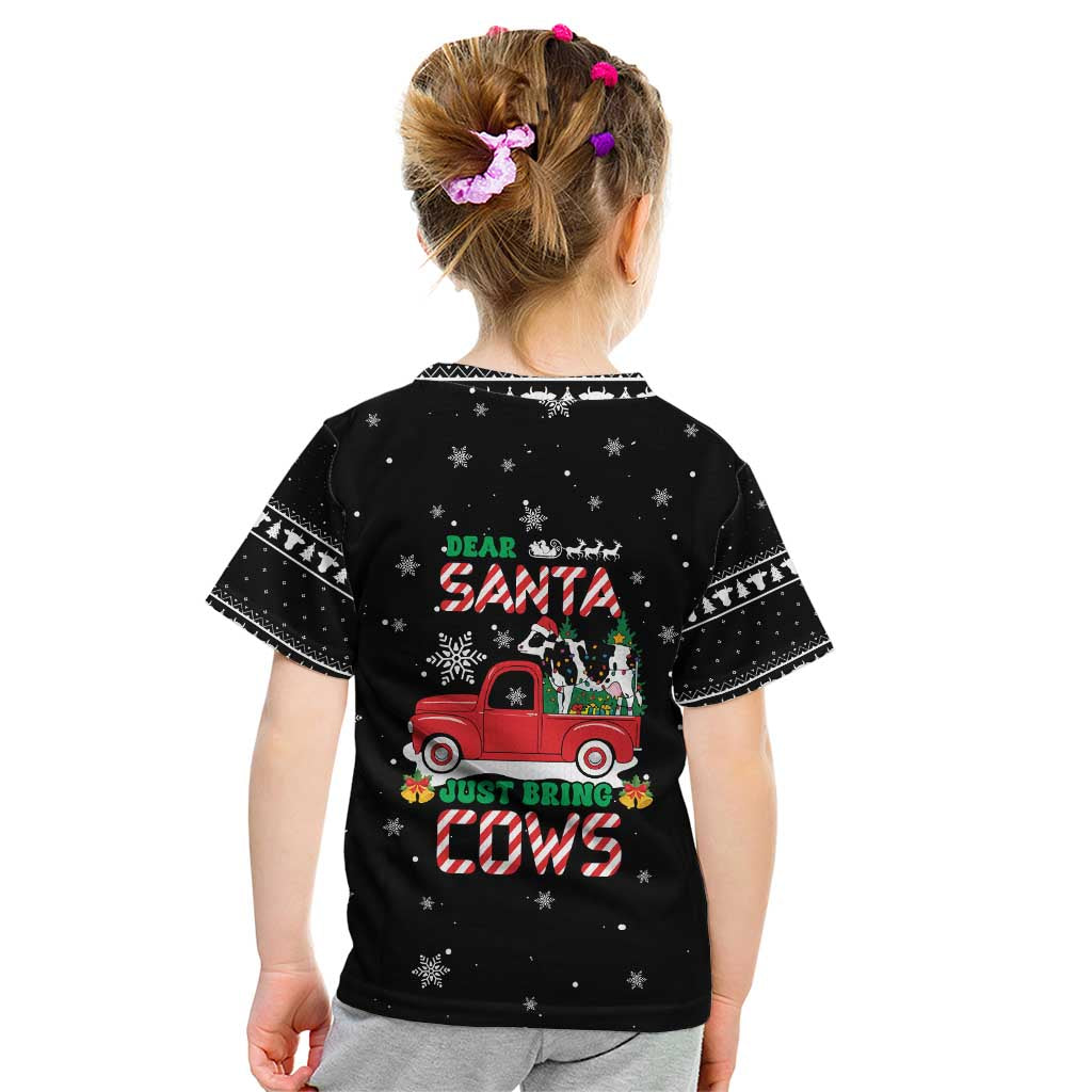 Funny Christmas Cows in Red Truck Kid T Shirt Dear Santa Just Bring Cows Quote on Snowflake - Wonder Print Shop