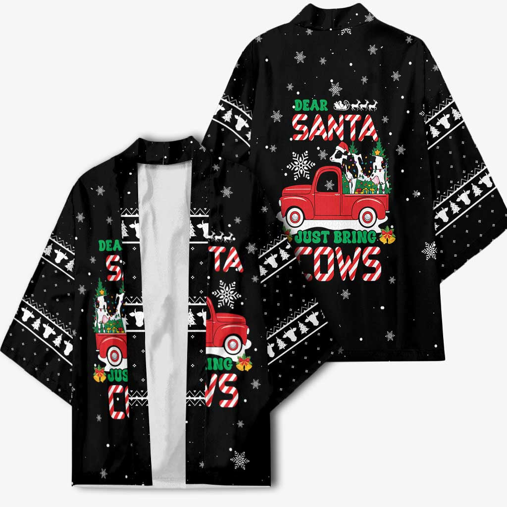 Funny Christmas Cows in Red Truck Kimono Dear Santa Just Bring Cows Quote on Snowflake - Wonder Print Shop