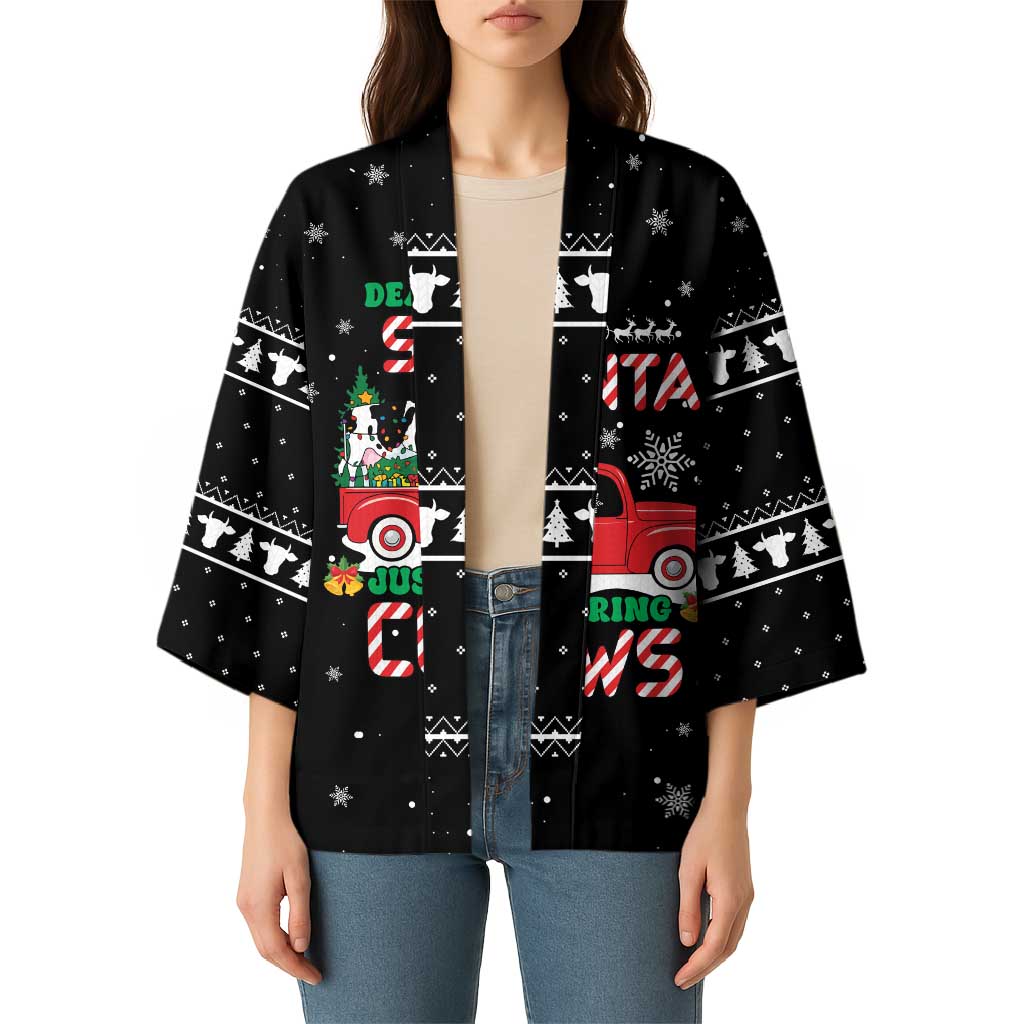 Funny Christmas Cows in Red Truck Kimono Dear Santa Just Bring Cows Quote on Snowflake - Wonder Print Shop