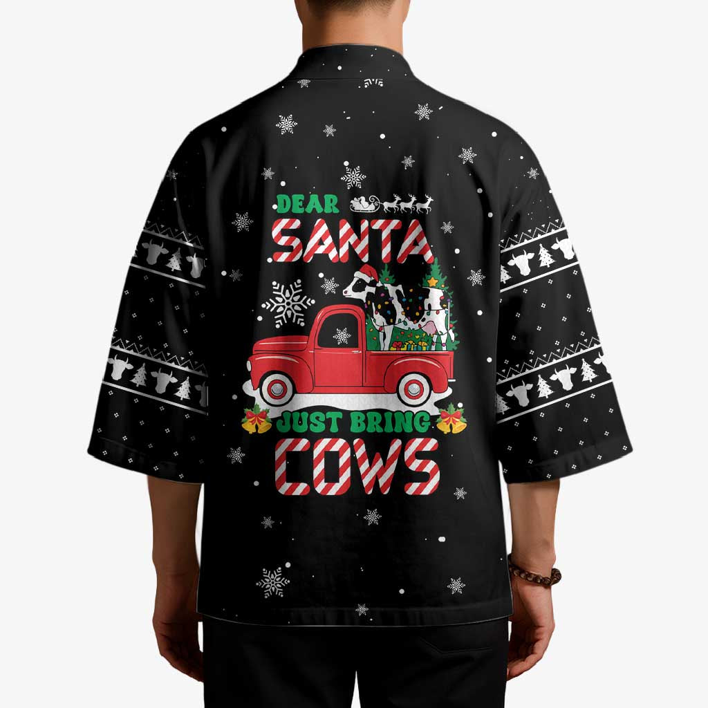 Funny Christmas Cows in Red Truck Kimono Dear Santa Just Bring Cows Quote on Snowflake - Wonder Print Shop