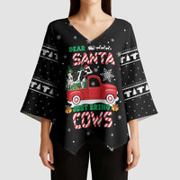 Funny Christmas Cows in Red Truck Kimono Sleeve Blouse Dear Santa Just Bring Cows Quote on Snowflake - Wonder Print Shop
