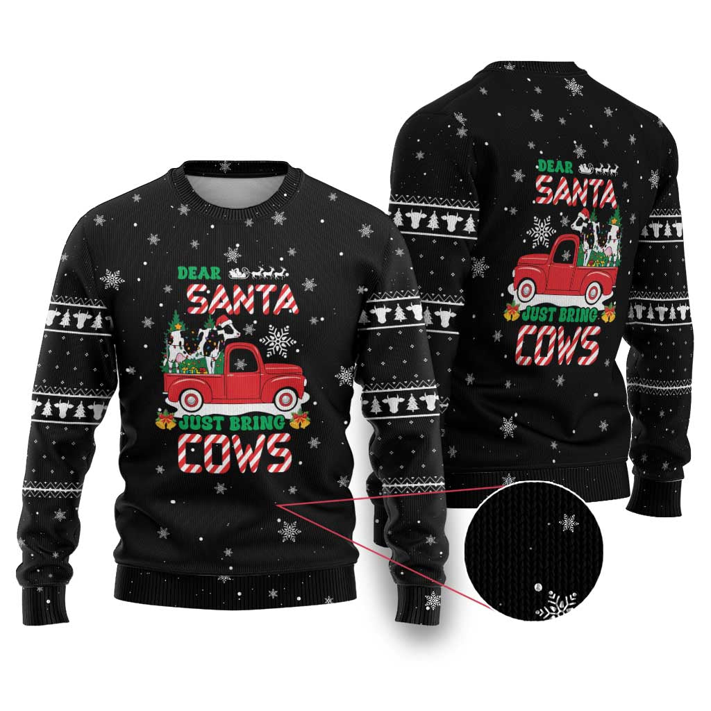 Funny Christmas Cows in Red Truck Ugly Christmas Sweater Dear Santa Just Bring Cows Quote on Snowflake - Wonder Print Shop