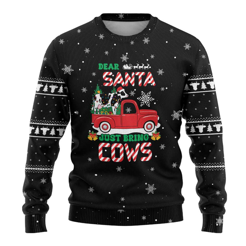 Funny Christmas Cows in Red Truck Ugly Christmas Sweater Dear Santa Just Bring Cows Quote on Snowflake - Wonder Print Shop