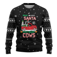 Funny Christmas Cows in Red Truck Ugly Christmas Sweater Dear Santa Just Bring Cows Quote on Snowflake - Wonder Print Shop