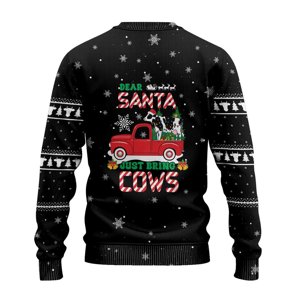 Funny Christmas Cows in Red Truck Ugly Christmas Sweater Dear Santa Just Bring Cows Quote on Snowflake - Wonder Print Shop