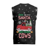 Funny Christmas Cows in Red Truck Christmas Knitted V-Neck Vest Dear Santa Just Bring Cows Quote on Snowflake - Wonder Print Shop