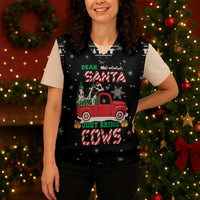 Funny Christmas Cows in Red Truck Christmas Knitted V-Neck Vest Dear Santa Just Bring Cows Quote on Snowflake - Wonder Print Shop