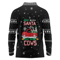 Funny Christmas Cows in Red Truck Long Sleeve Polo Shirt Dear Santa Just Bring Cows Quote on Snowflake - Wonder Print Shop