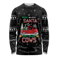 Funny Christmas Cows in Red Truck Long Sleeve Shirt Dear Santa Just Bring Cows Quote on Snowflake - Wonder Print Shop