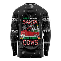 Funny Christmas Cows in Red Truck Long Sleeve Shirt Dear Santa Just Bring Cows Quote on Snowflake - Wonder Print Shop
