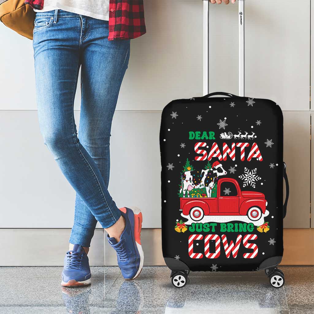 Funny Christmas Cows in Red Truck Luggage Cover Dear Santa Just Bring Cows Quote on Snowflake - Wonder Print Shop