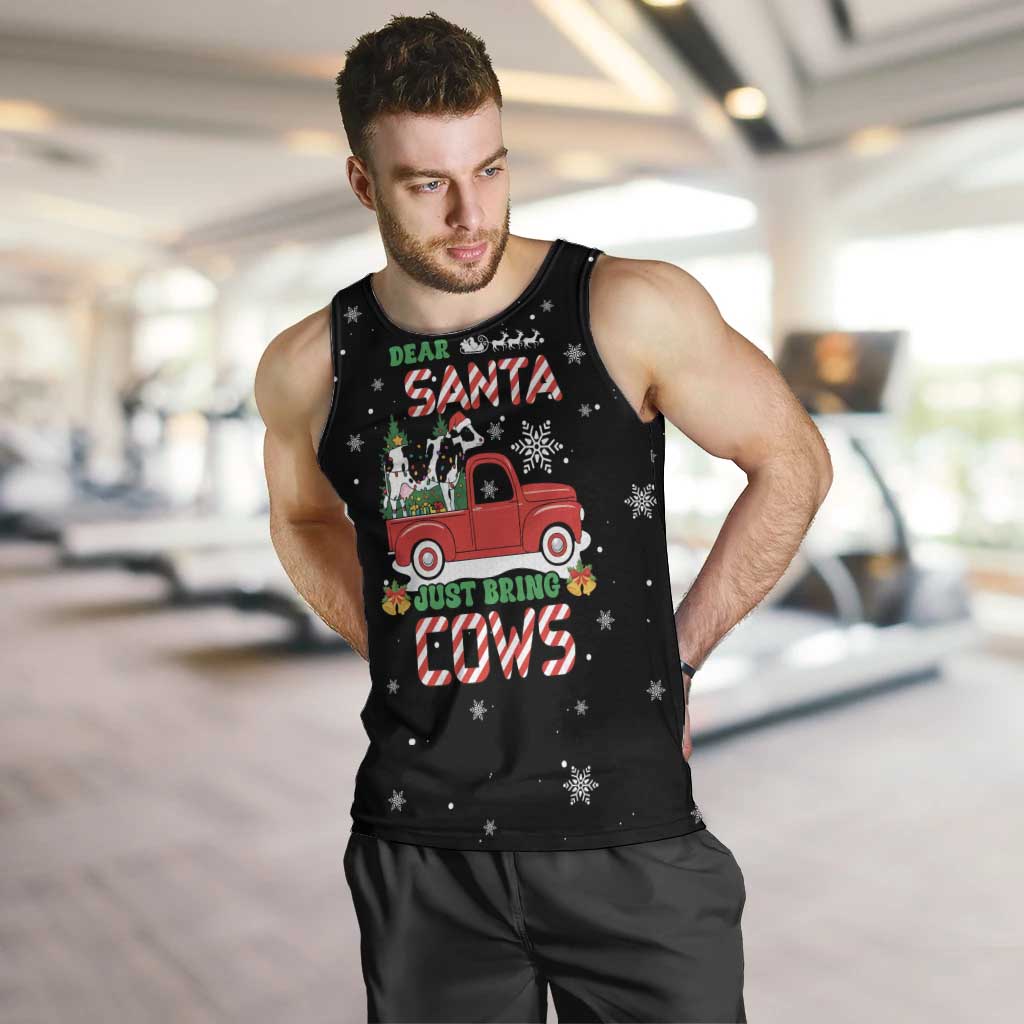 Funny Christmas Cows in Red Truck Men Tank Top Dear Santa Just Bring Cows Quote on Snowflake - Wonder Print Shop