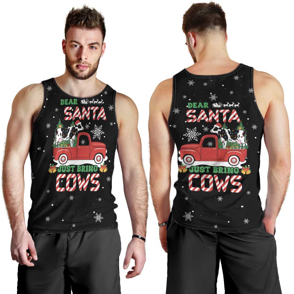 Funny Christmas Cows in Red Truck Men Tank Top Dear Santa Just Bring Cows Quote on Snowflake - Wonder Print Shop