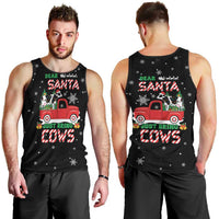 Funny Christmas Cows in Red Truck Men Tank Top Dear Santa Just Bring Cows Quote on Snowflake - Wonder Print Shop