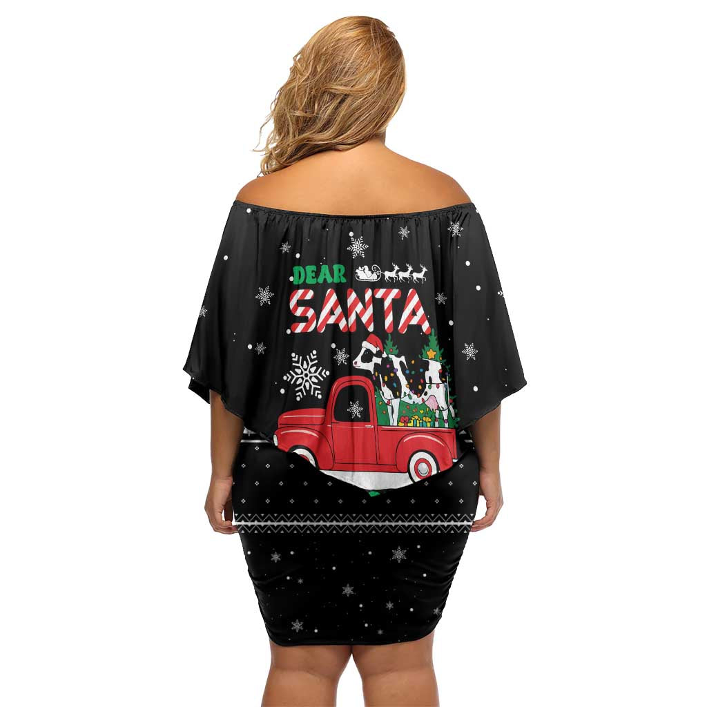Funny Christmas Cows in Red Truck Off Shoulder Short Dress Dear Santa Just Bring Cows Quote on Snowflake - Wonder Print Shop
