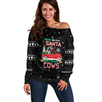 Funny Christmas Cows in Red Truck Off Shoulder Sweater Dear Santa Just Bring Cows Quote on Snowflake - Wonder Print Shop