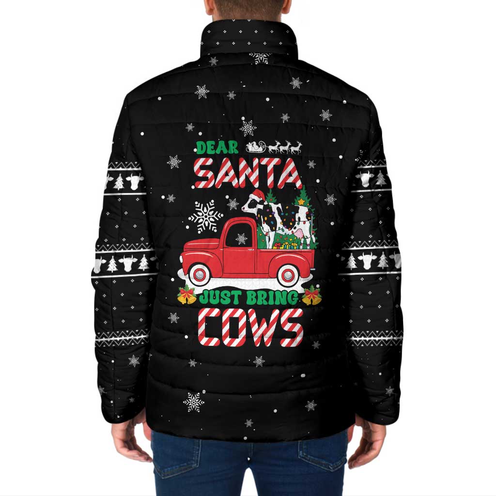 Funny Christmas Cows in Red Truck Padded Jacket Dear Santa Just Bring Cows Quote on Snowflake - Wonder Print Shop