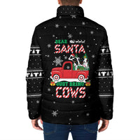 Funny Christmas Cows in Red Truck Padded Jacket Dear Santa Just Bring Cows Quote on Snowflake - Wonder Print Shop