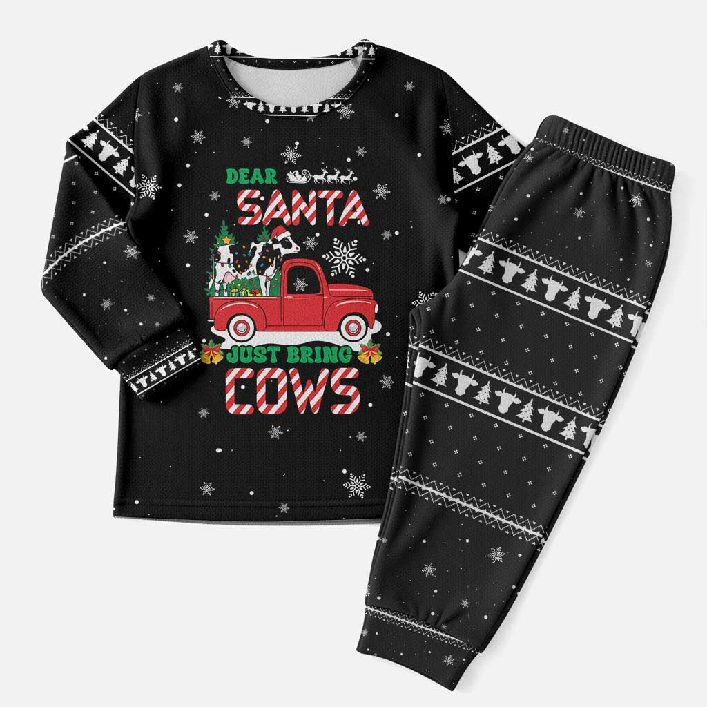 Funny Christmas Cows in Red Truck Christmas Pajama Set Dear Santa Just Bring Cows Quote on Snowflake - Wonder Print Shop