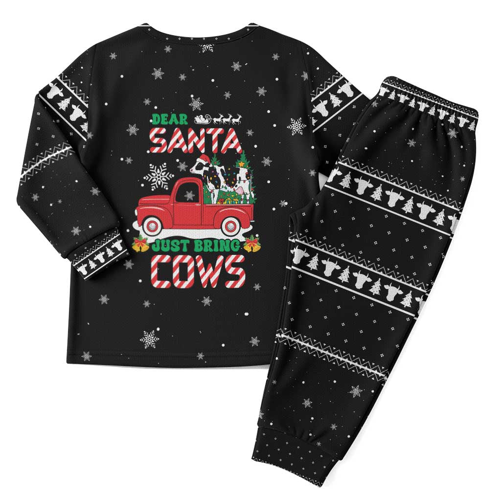 Funny Christmas Cows in Red Truck Christmas Pajama Set Dear Santa Just Bring Cows Quote on Snowflake - Wonder Print Shop