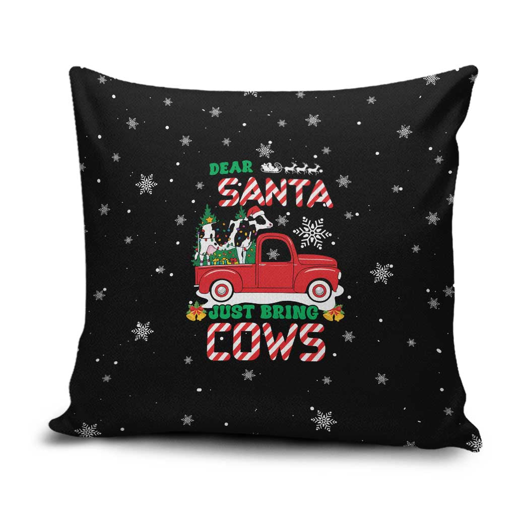 Funny Christmas Cows in Red Truck Pillow Cover Dear Santa Just Bring Cows Quote on Snowflake - Wonder Print Shop