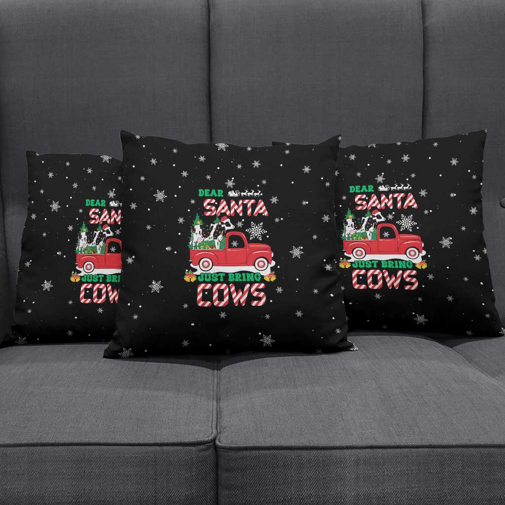 Funny Christmas Cows in Red Truck Pillow Cover Dear Santa Just Bring Cows Quote on Snowflake - Wonder Print Shop