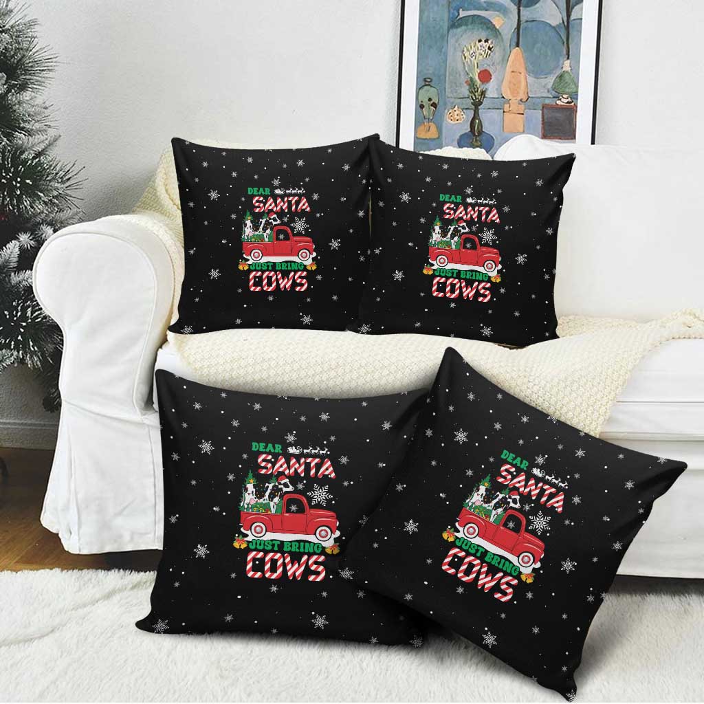 Funny Christmas Cows in Red Truck Pillow Cover Dear Santa Just Bring Cows Quote on Snowflake - Wonder Print Shop