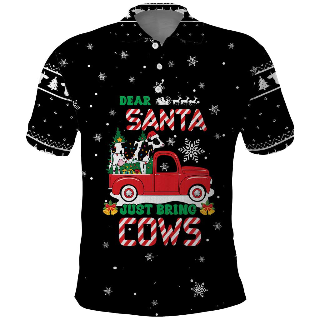 Funny Christmas Cows in Red Truck Polo Shirt Dear Santa Just Bring Cows Quote on Snowflake - Wonder Print Shop