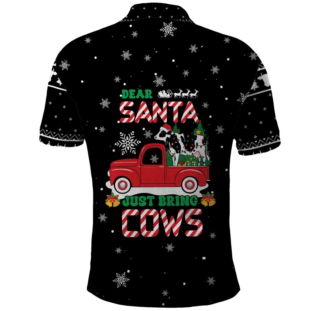 Funny Christmas Cows in Red Truck Polo Shirt Dear Santa Just Bring Cows Quote on Snowflake - Wonder Print Shop