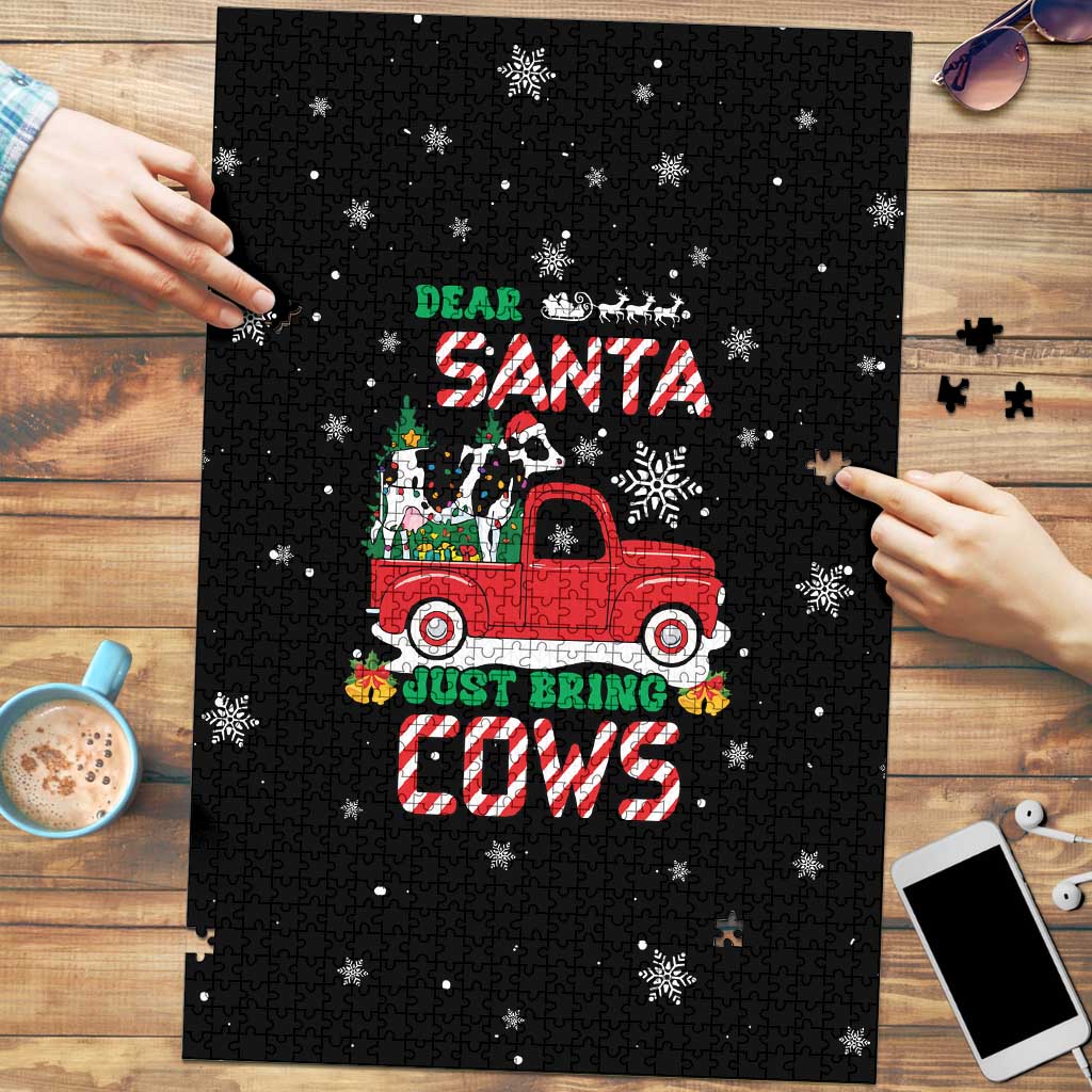 Funny Christmas Cows in Red Truck Puzzle Dear Santa Just Bring Cows Quote on Snowflake - Wonder Print Shop