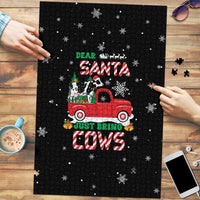 Funny Christmas Cows in Red Truck Puzzle Dear Santa Just Bring Cows Quote on Snowflake - Wonder Print Shop