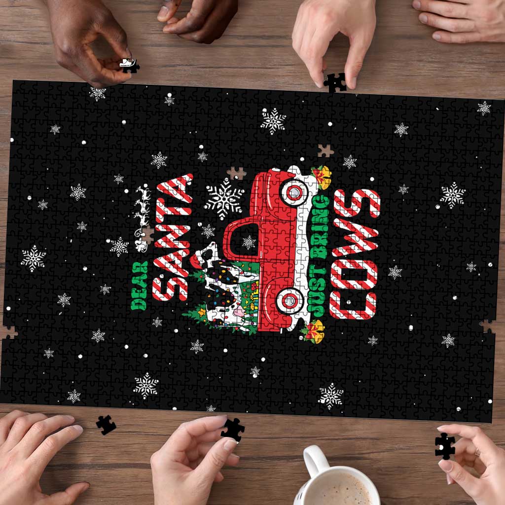Funny Christmas Cows in Red Truck Puzzle Dear Santa Just Bring Cows Quote on Snowflake - Wonder Print Shop
