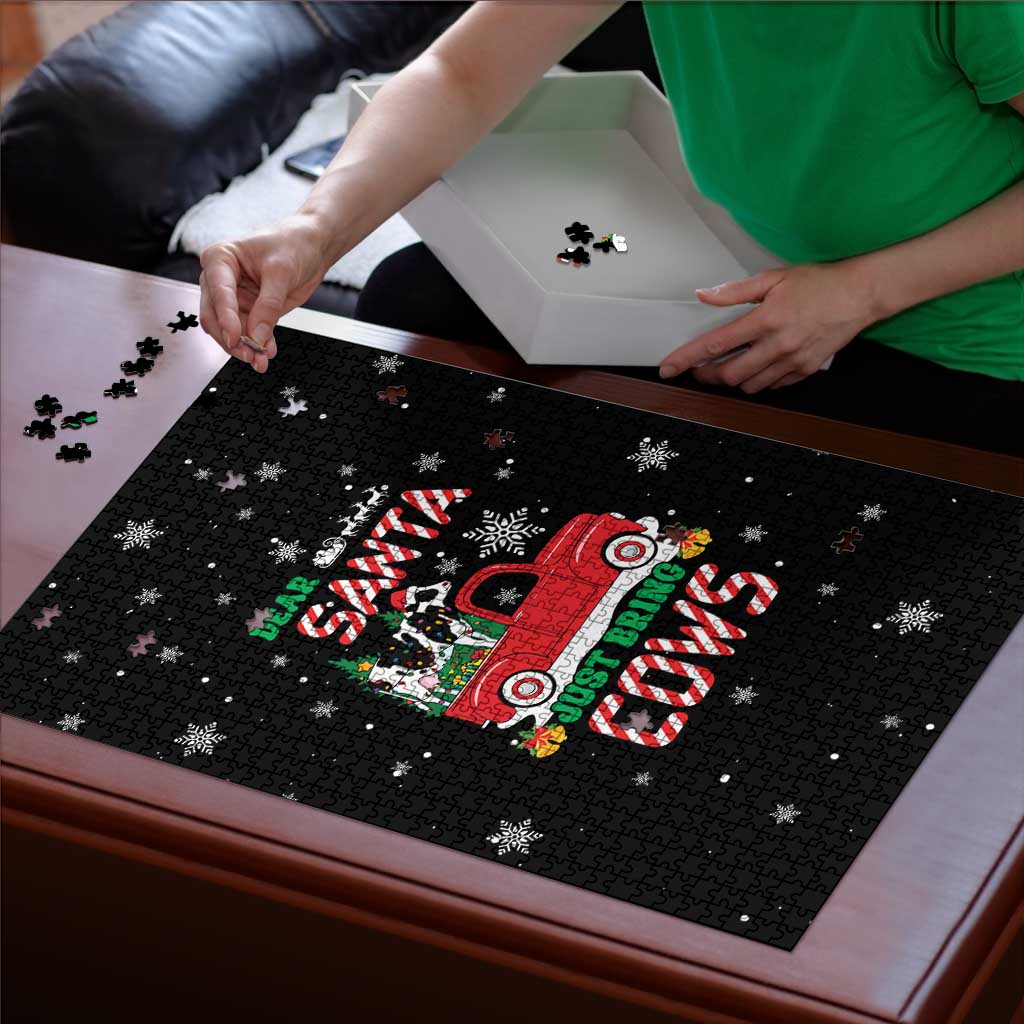 Funny Christmas Cows in Red Truck Puzzle Dear Santa Just Bring Cows Quote on Snowflake - Wonder Print Shop