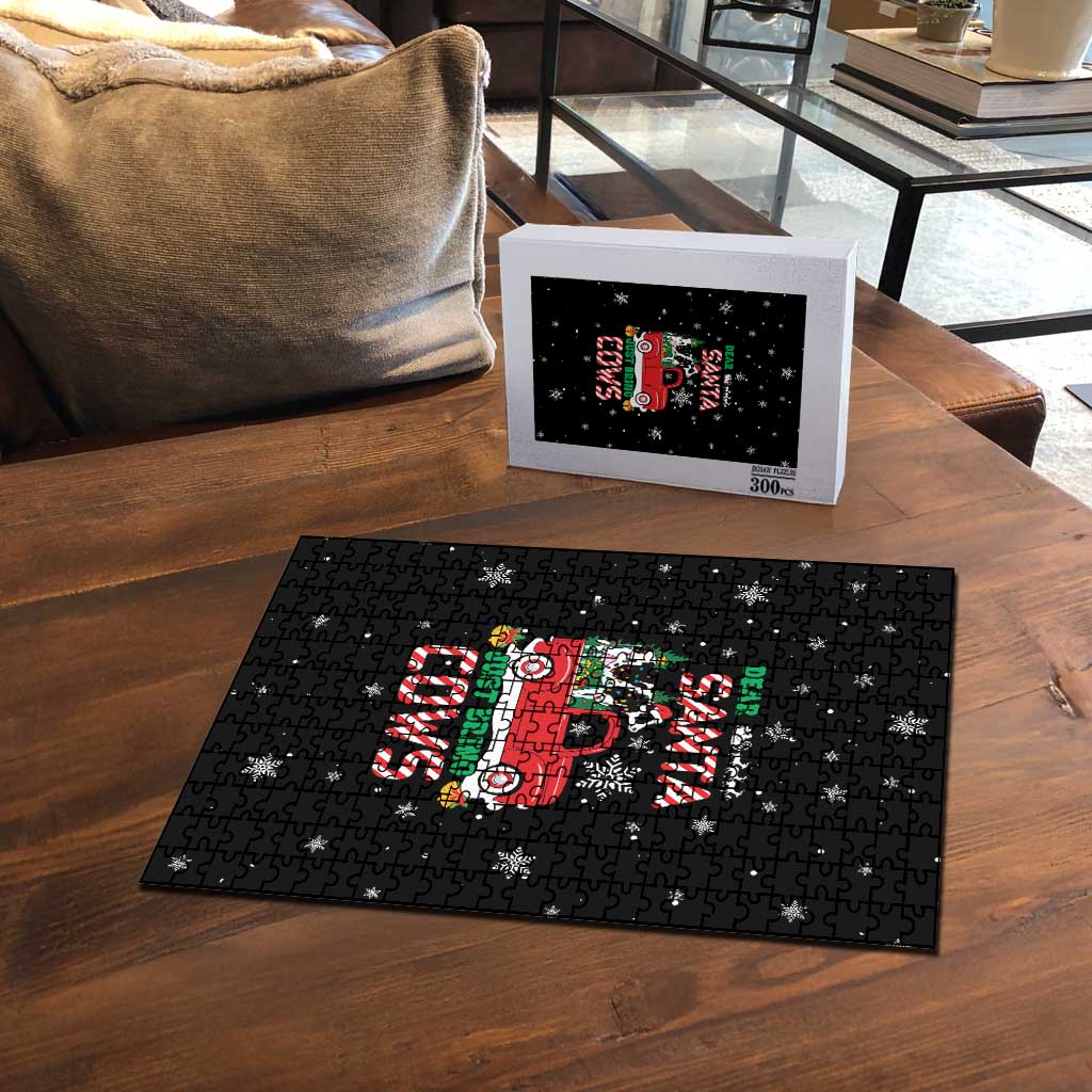 Funny Christmas Cows in Red Truck Puzzle Dear Santa Just Bring Cows Quote on Snowflake - Wonder Print Shop