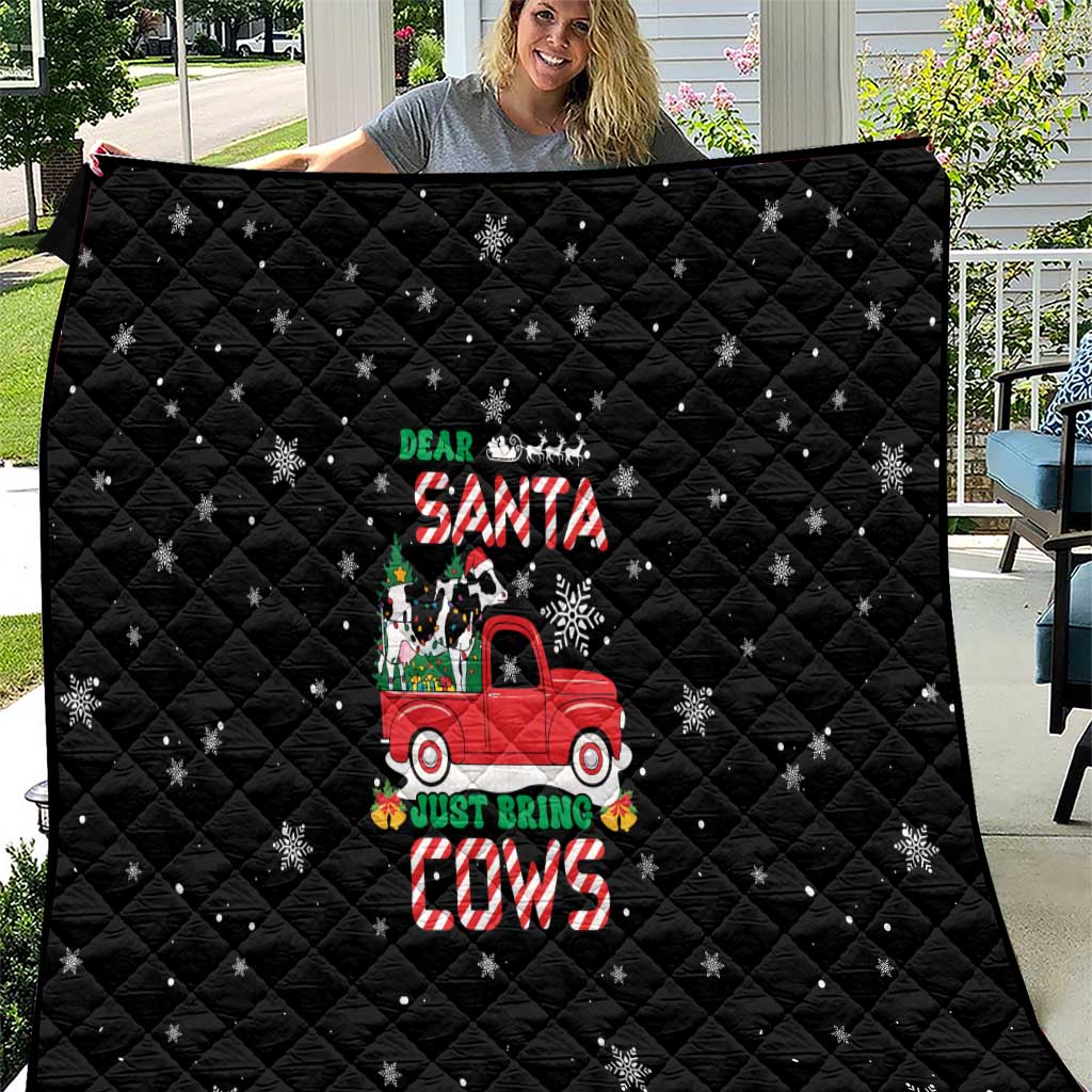 Funny Christmas Cows in Red Truck Quilt Dear Santa Just Bring Cows Quote on Snowflake - Wonder Print Shop